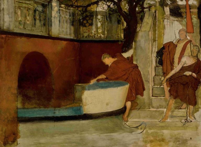 The Embarkation On The Barge,L'imbarco sulla chiatta,Lawrence Alma-Tadema,Pittura ad olio,Pittura ad olio