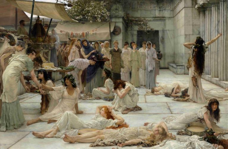 The Women of Amphissa,Lawrence Alma-Tadema,Oil Painting,Oil Painting, fine art parody, multiple girls