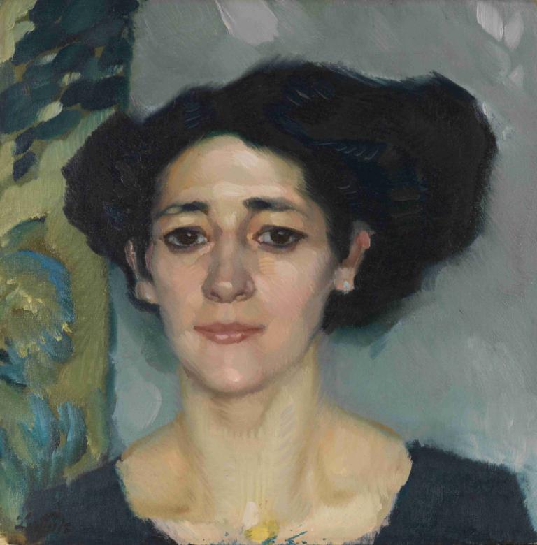 Damenporträt,Kvinneportrett,Leo Putz,Oljemaleri,Oljemaleri, 1 jente, solo, øredobber, svart hår, smykker