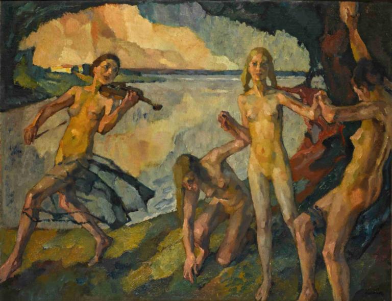 Junges Leben (Youth),Ungt liv (Ungdom),Leo Putz,Oljemålning,Oljemålning, flera tjejer, konstparodi, naken