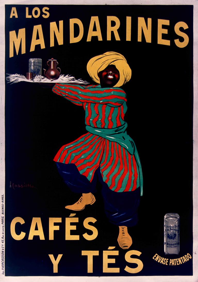 A los Mandarines cafés y tés envase patentado,Leonetto Cappiello,Illustration,Illustration, solo, male focus