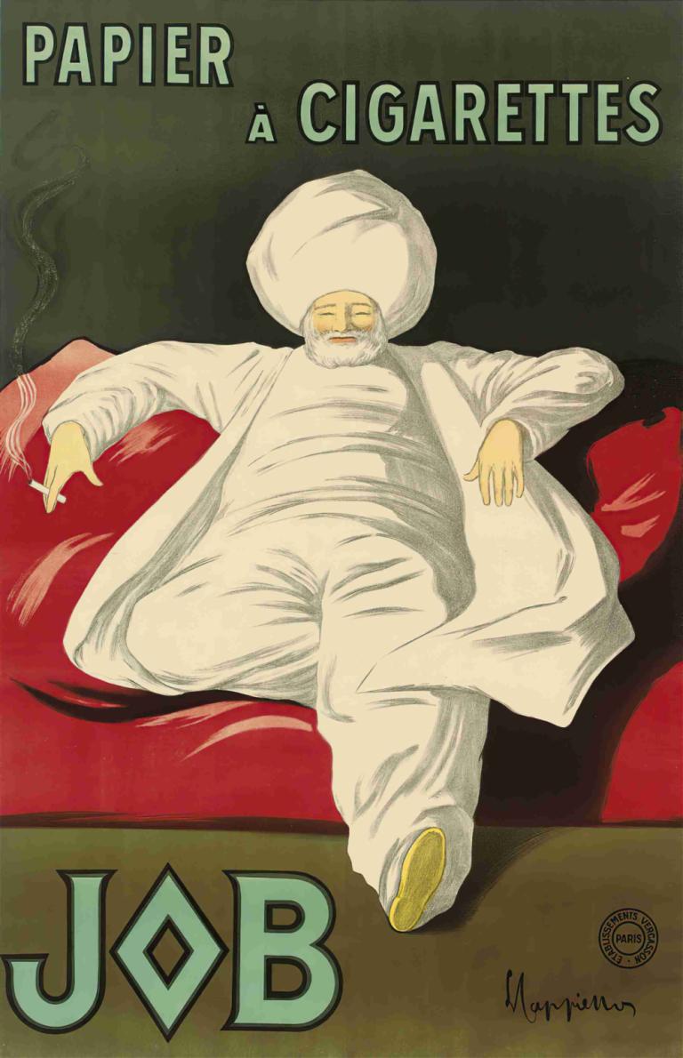 Job,Leonetto Cappiello,Illustration,Illustration, 1 dreng, mandligt fokus, solo, ansigtshår, parodi, rygning