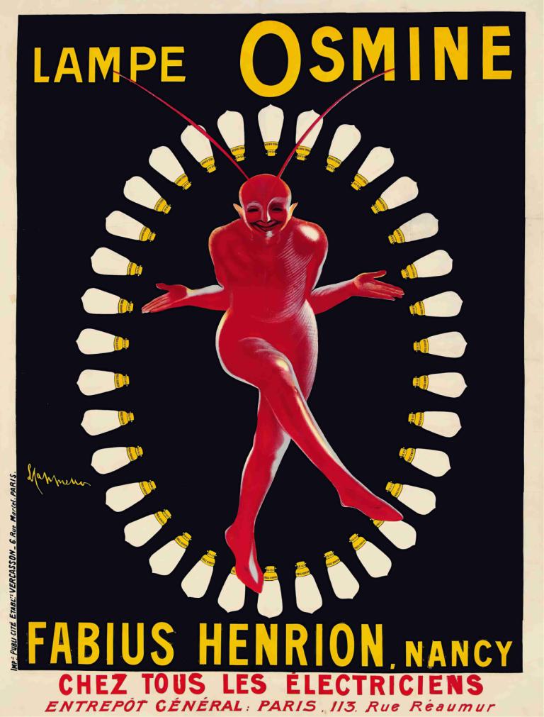 Lampe Osmine,Leonetto Cappiello,Illustration,Illustration, solo, antennae, male focus, 1boy, signature