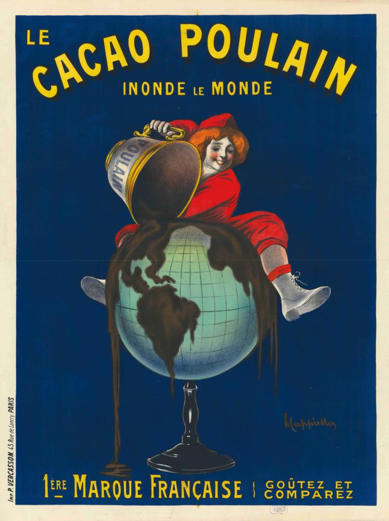 Le Cacao Poulain,Leonetto Cappiello,Ilustracija,Ilustracija, solo, retro umetniški slog, škornji, rjavi lasje