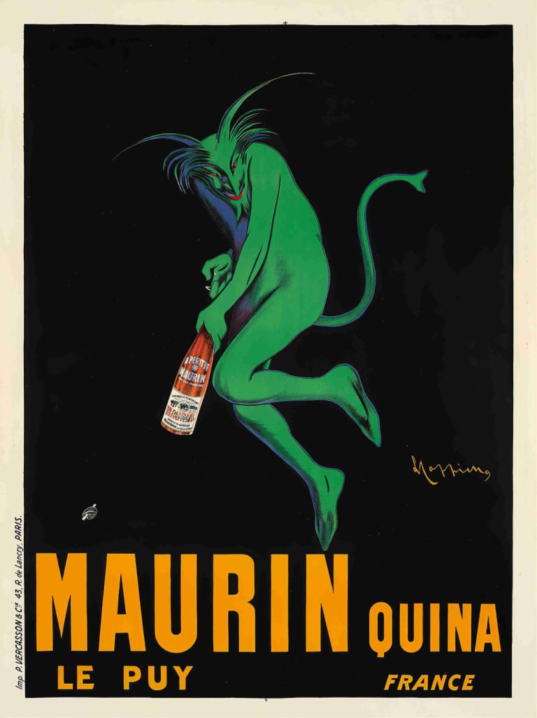 Maurin Quina,Leonetto Cappiello,Illustrasjon,Illustrasjon, solo, hale, grønn hud, retro kunststil, holder