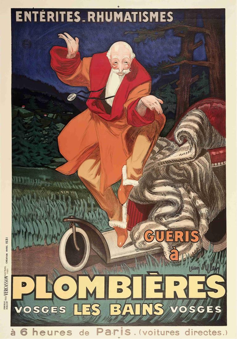 Plombières-Les-Bains,普隆比耶尔-莱班,Leonetto Cappiello,莱昂内托-卡皮罗,插画,插画, 1男孩, 戏仿, 男性焦点, 秃, 胡子, 独奏, 靴子, 复古艺术风格, 草