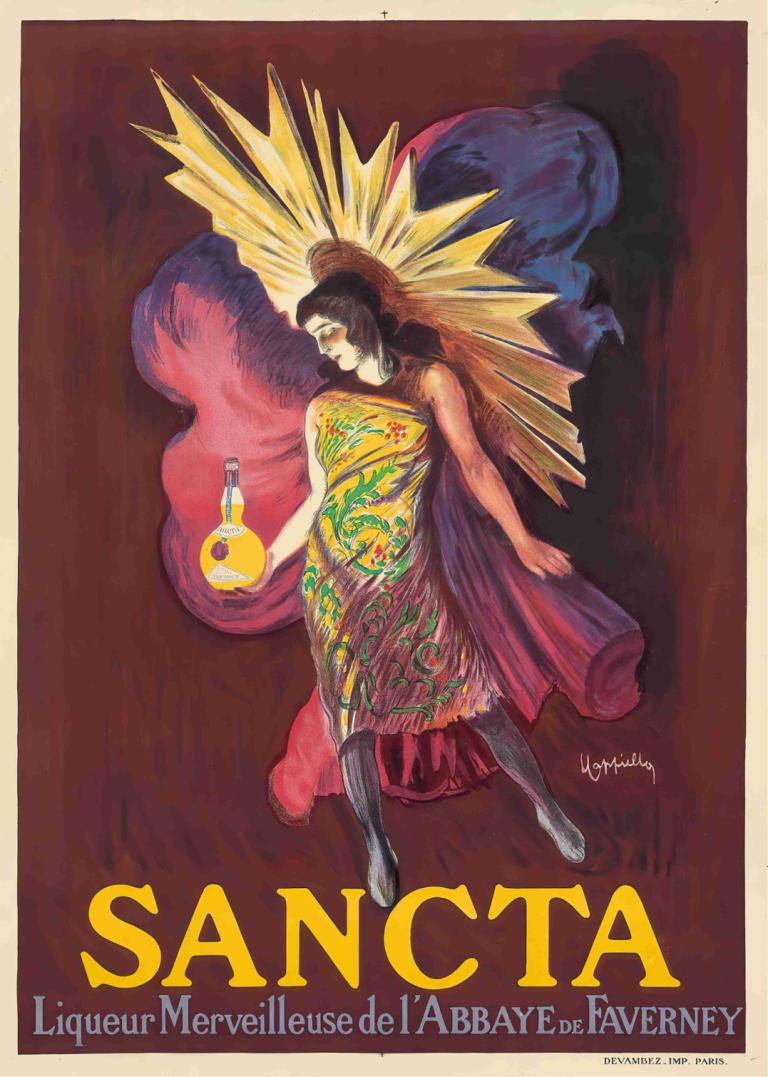 Sancta,Leonetto Cappiello,Abbildung,Abbildung, 1Mädchen, Solo, Kleid, schwarzes Haar, Kerze, Wasserzeichen