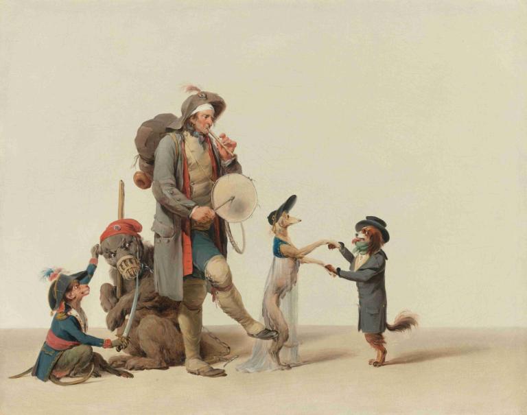 'la Pièce Curieuse'; An Animal Trainer With Dancing Dogs, A Bear And Monkey