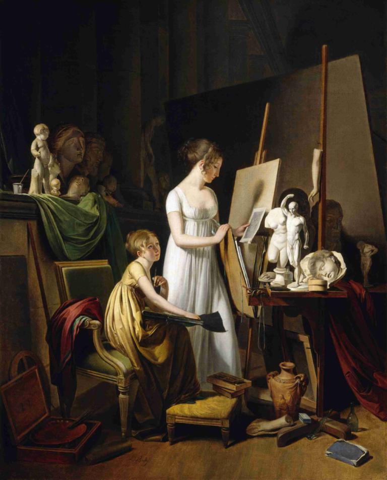 A Painter's Studio,Louis Léopold Boilly,Oil Painting,Oil Painting, fine art parody, dress, white dress