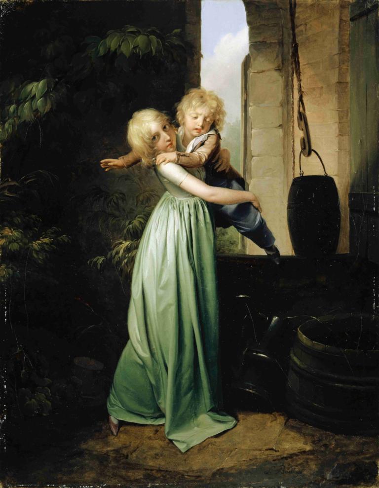 Brother Et Sœur,Louis Léopold Boilly,Oil Painting,Oil Painting, blonde hair, dress, 2girls, fine art parody