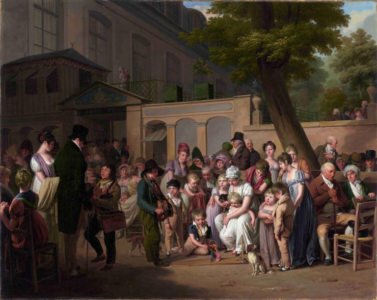 Entrance to the Jardin Turc,トルコ庭園入り口,Louis Léopold Boilly,ルイ・レオポルド・ボワリー,油絵,油絵, 複数の女の子, ドレス, 複数の男の子, 屋外, 木, 古い