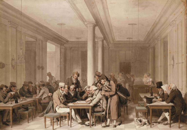 Intérieur d'un grand café parisien,Louis Léopold Boilly,Copperplate Etching,Copperplate Etching, 6+boys