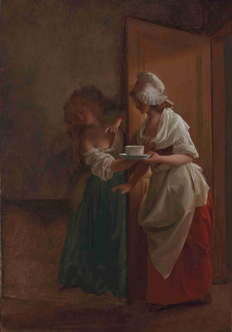 La tasse de chocolat ['The Cup of Chocolate'],Louis Léopold Boilly,Oil Painting,Oil Painting, multiple girls