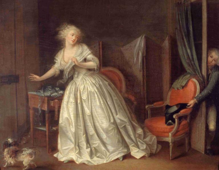 Le Départ précipité,Louis Léopold Boilly,Pintura al óleo,Pintura al óleo, parodia de bellas artes, vestido