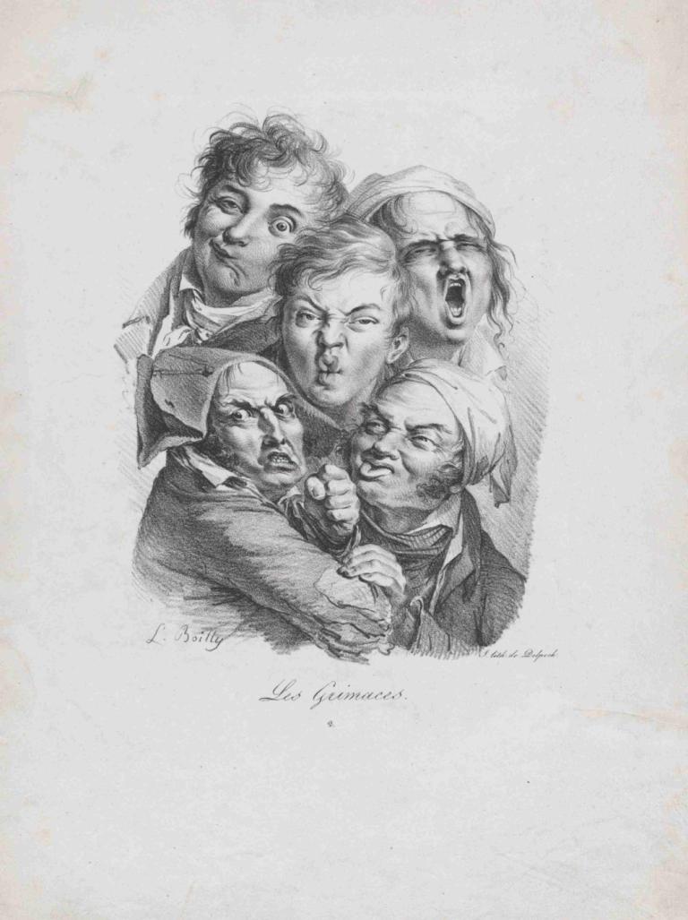 The Grimaces,Die Fratzen,Louis Léopold Boilly,Kupferstich,Kupferstich, einfarbig, mehrere Jungen, Graustufen