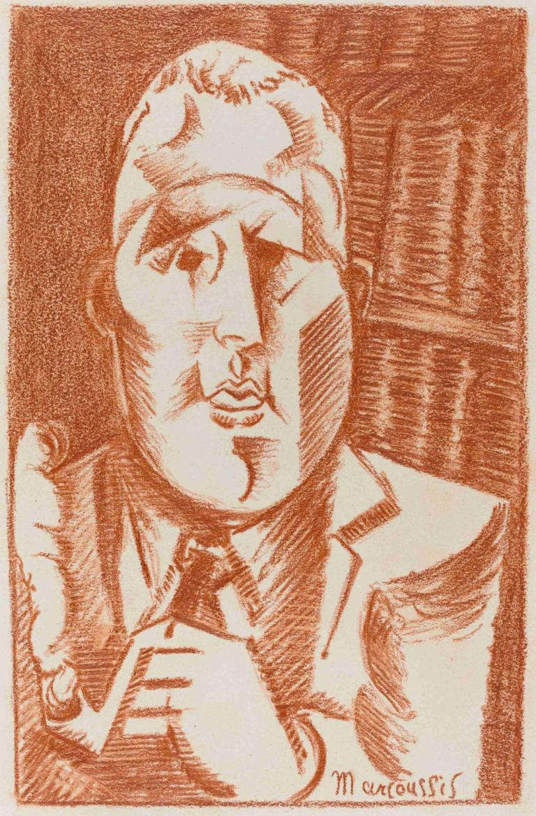 Guillaume Apollinaire,Louis Marcoussis,Copperplate Etching,Copperplate Etching, 1boy, solo, male focus