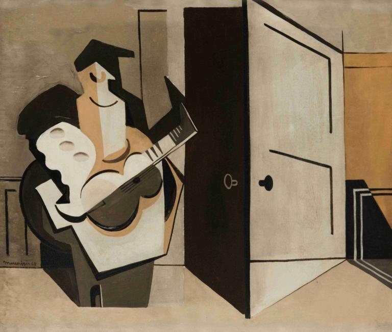 Musicien Dans Un Intérieur,Musiker i en interiör,Louis Marcoussis,Oljemålning,Oljemålning, instrument