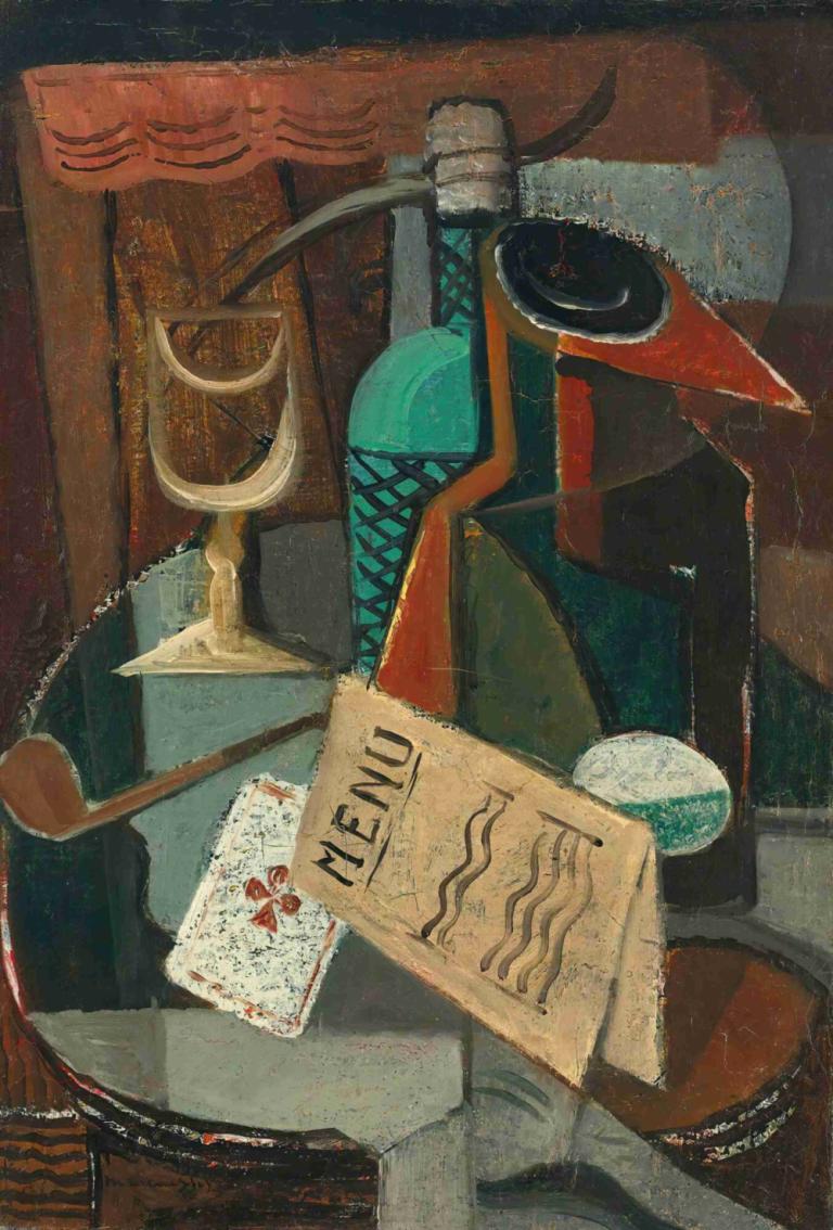 Nature Morte Au Menu Et Au Siphon,Louis Marcoussis,Peinture à l'huile,Peinture à l'huile, pas d'humains