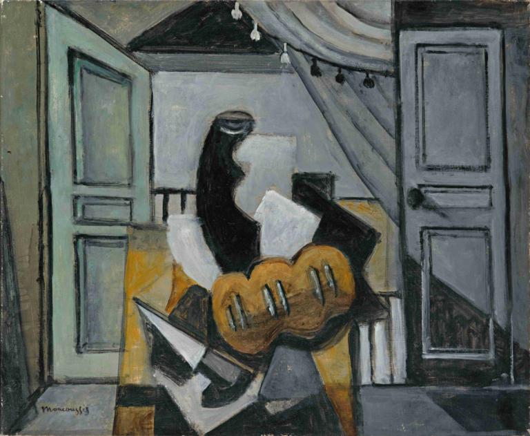 Nature Morte Au Pain Et Au Couteau,ความทุกข์และความทุกข์ในธรรมชาติ,Louis Marcoussis,ลูอิส มาคูซิ