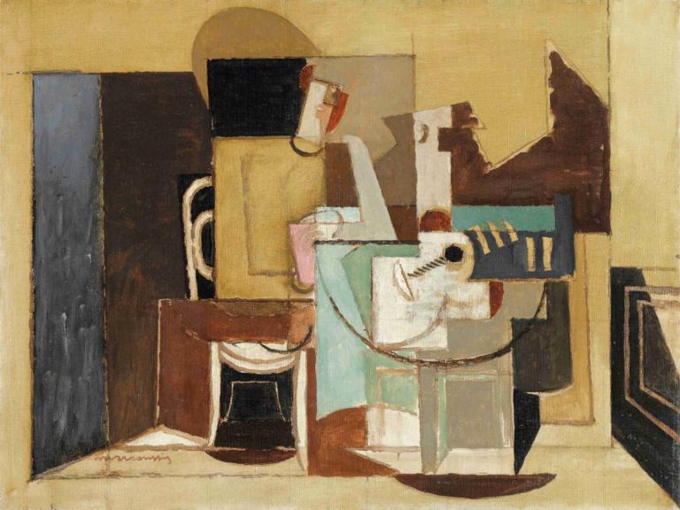 Personnage Assis À Une Table Ronde,Louis Marcoussis,Oil Painting,Oil Painting, no humans, washing machine