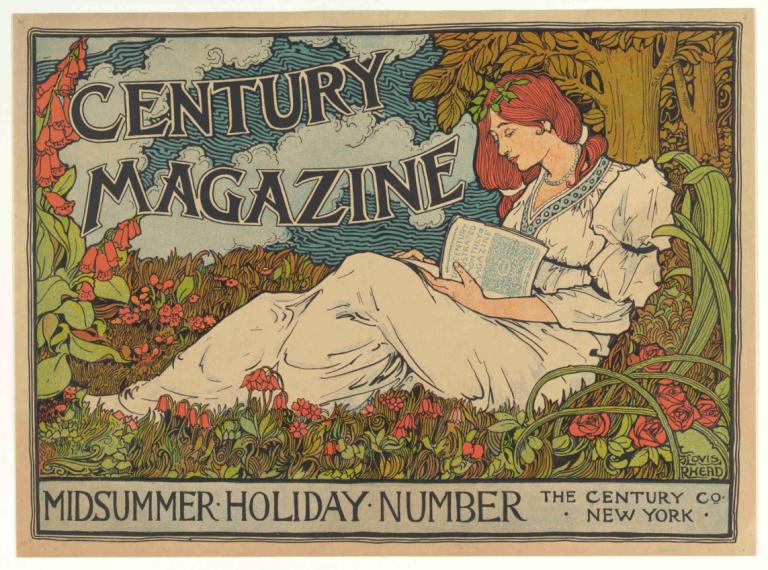 Century Magazine - Midsummer Holiday Number,Louis Rhead,Illustration,Illustration, 1girl, solo, dress, flower