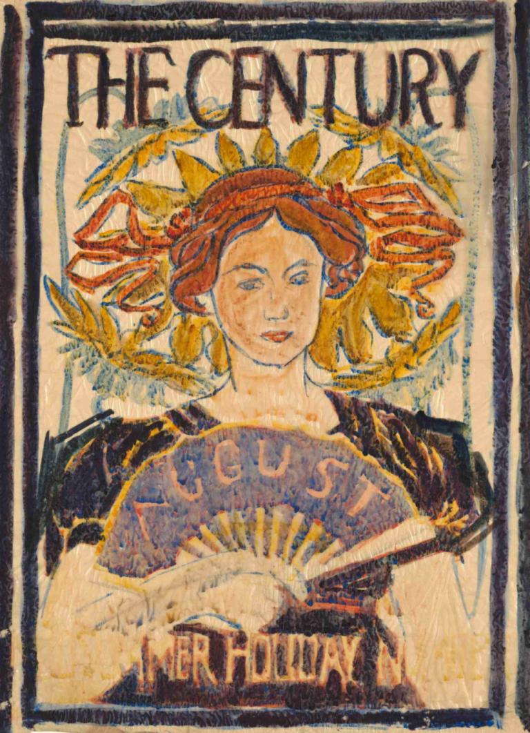 The century, August,Il secolo, agosto,Louis Rhead,Illustrazione,Illustrazione, 1 ragazza, assolo, ventaglio