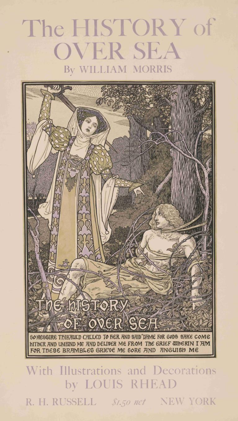 The history of over sea by William Morris,Louis Rhead,Illustration,Illustration, tree, 1boy, english text