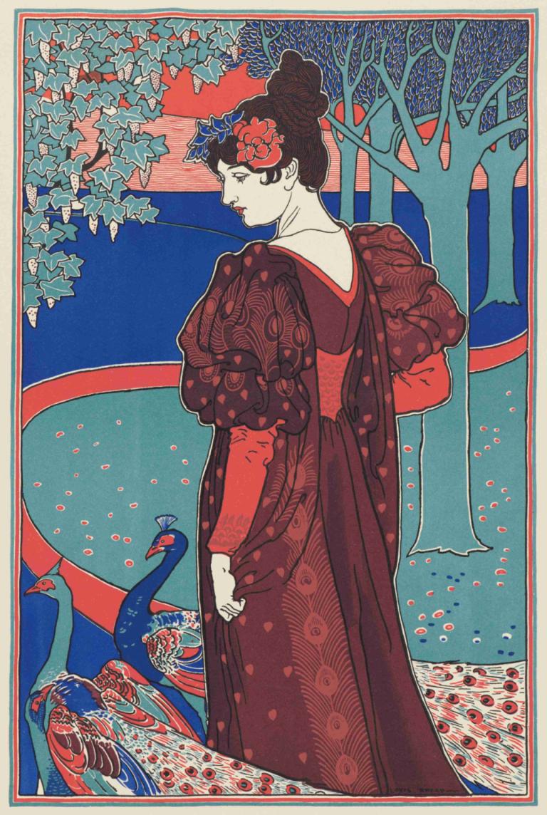 Woman with Peacocks (La Femme au Paon),Donna con pavoni (La Femme au Paon),Louis Rhead,Illustrazione