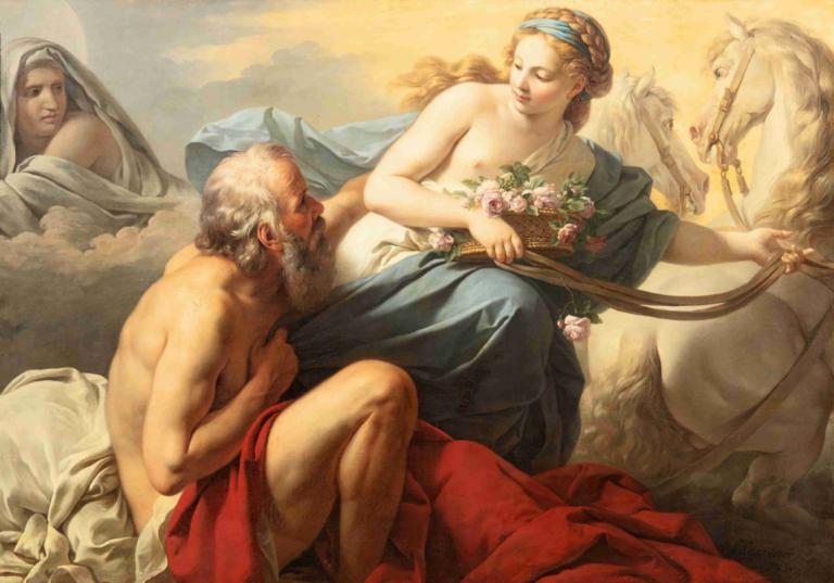 Aurora and Tithonus,Louis-Jean-François Lagrenée,Oil Painting,Oil Painting, fine art parody, old, horse