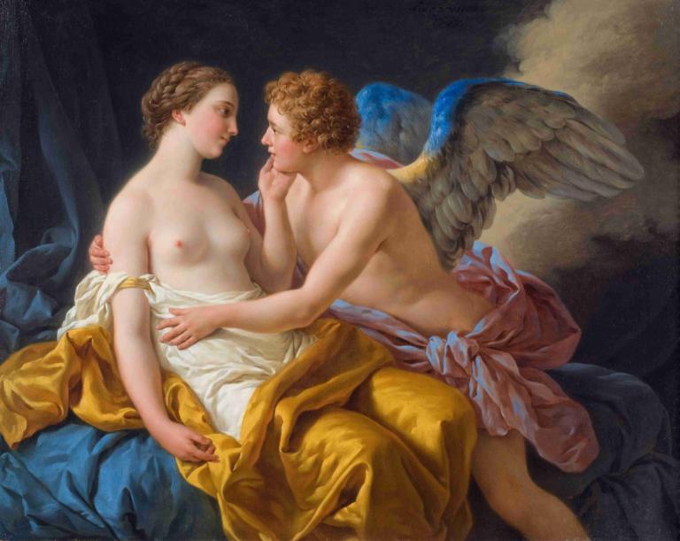 Cupid and Psyche,Louis-Jean-François Lagrenée,Oil Painting,Oil Painting, fine art parody, 1girl, wings, 1boy