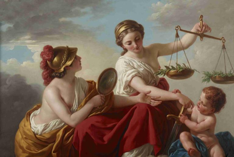 Justice Disarmed by Innocence and Applauded by Prudence,Louis-Jean-François Lagrenée,Oil Painting