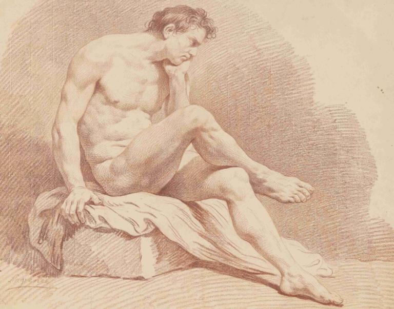 Seated Male Nude,Sitzender männlicher Akt,Louis-Jean-François Lagrenée,Kupferstich,Kupferstich