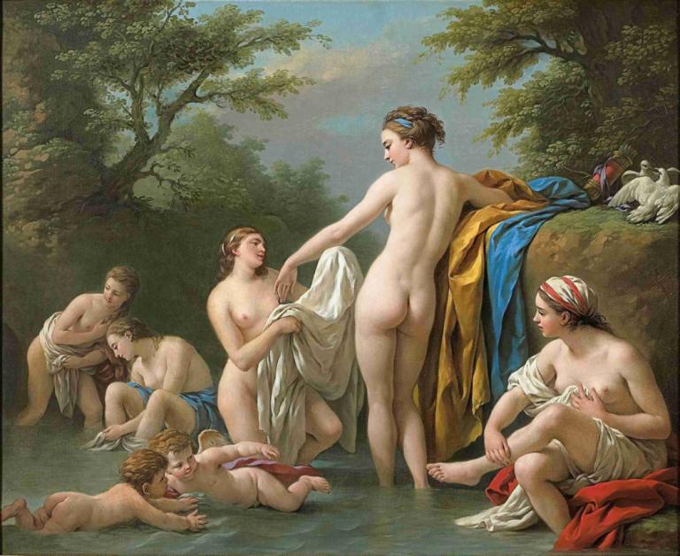 Venus and Nymphs Bathing,비너스와 님프 목욕,Louis-Jean-François Lagrenée,루이-장 프랑수아 라그레네,오일 페인팅,오일 페인팅, 미술 패러디, 나귀