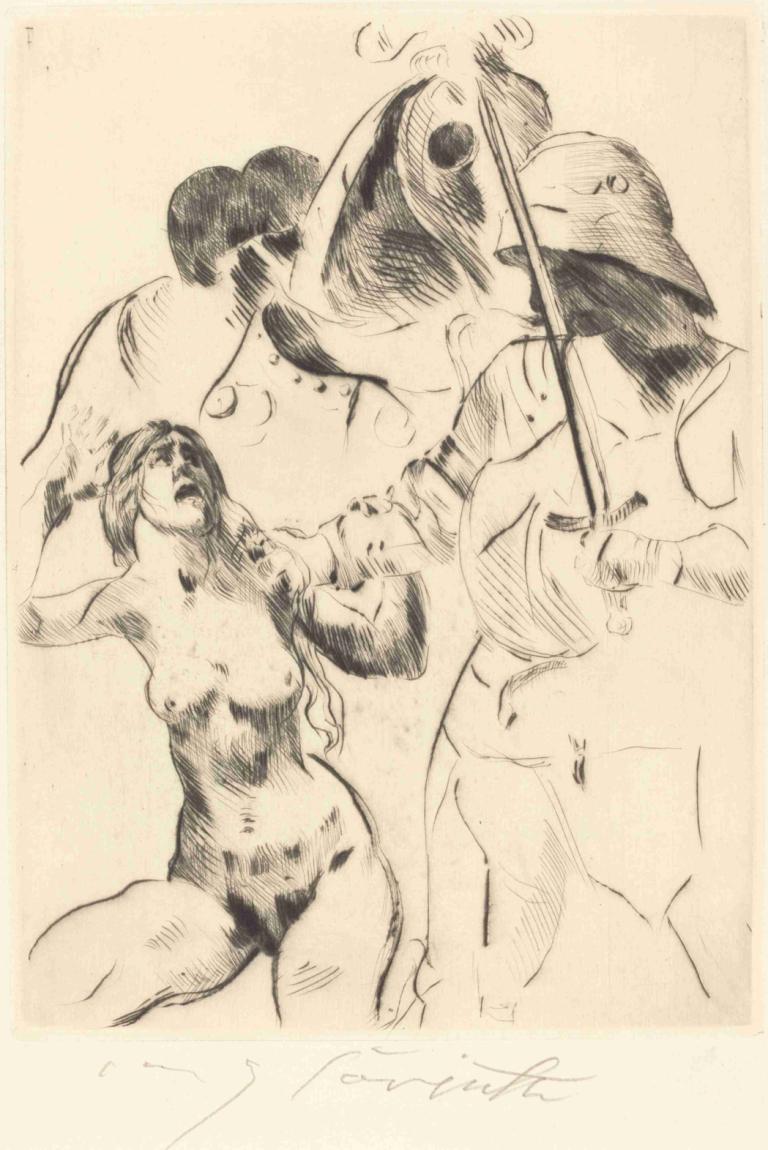 Abduction - III (Frauenraub III),Lovis Corinth,Sketch,Sketch, breasts, nipples, nude, monochrome