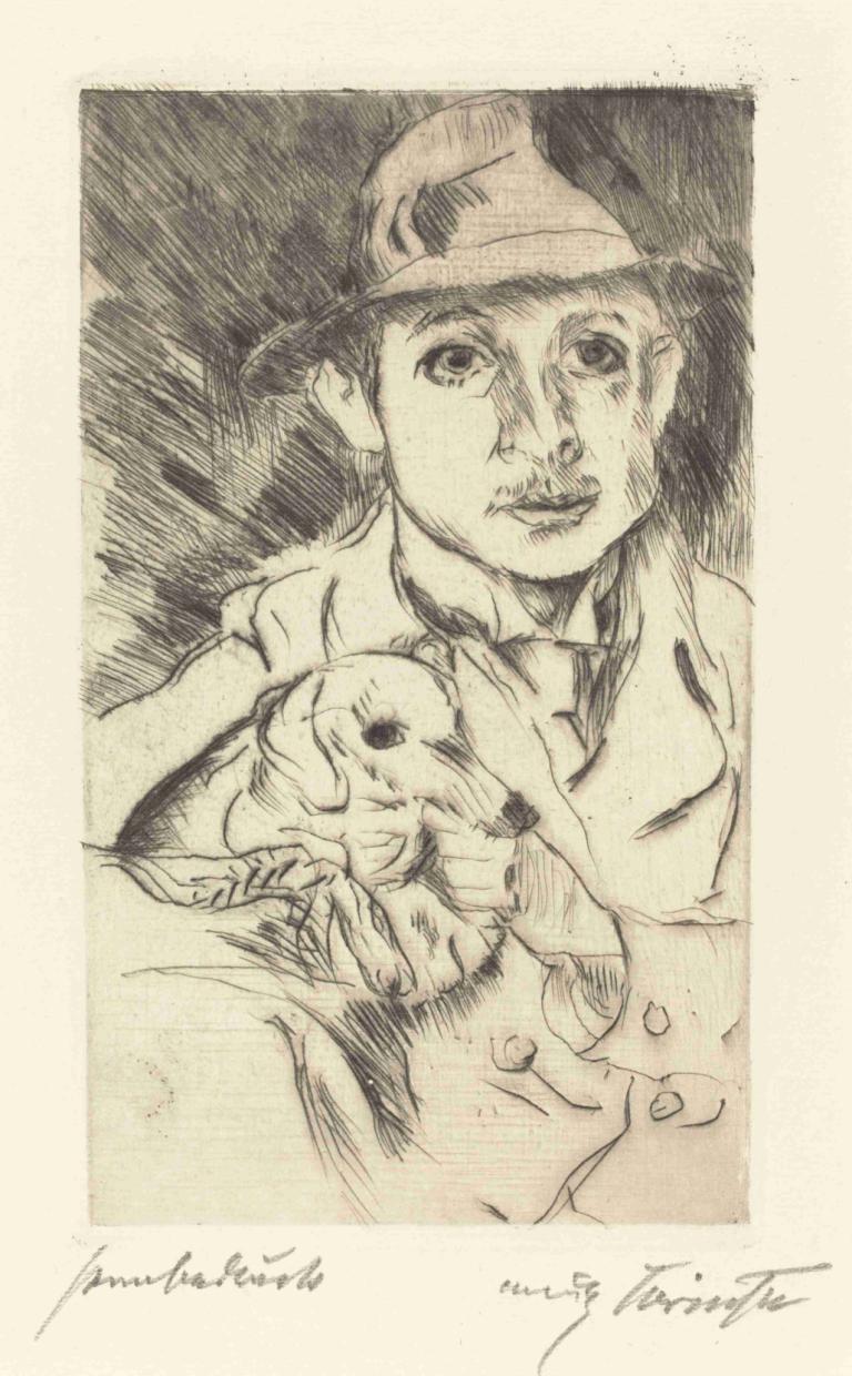 Boy with Dog (Knabe mit Hund),Gutt med hund,Lovis Corinth,Lovis Korint,Skisse,Skisse, 1 gutt, hatt