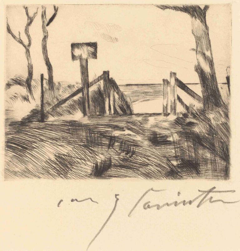 Bridge with Sign (Brücke mit Tafel),Bro med tegn,Lovis Corinth,Lovis Korinth,Skitse,Skitse, monokrom, træ