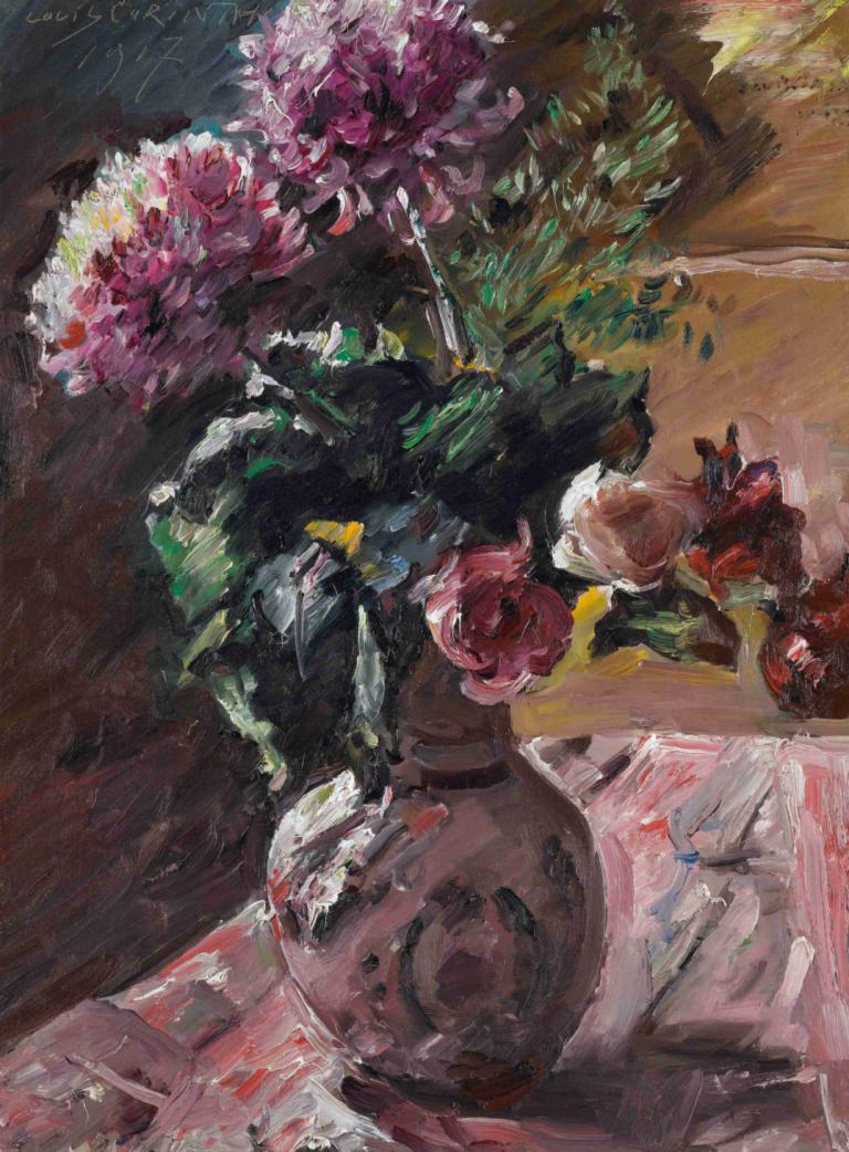 Chrysanthemen Und Rosen Im Krug (Chrysanthemums And Roses In A Pitcher),Lovis Corinth,Oil Painting