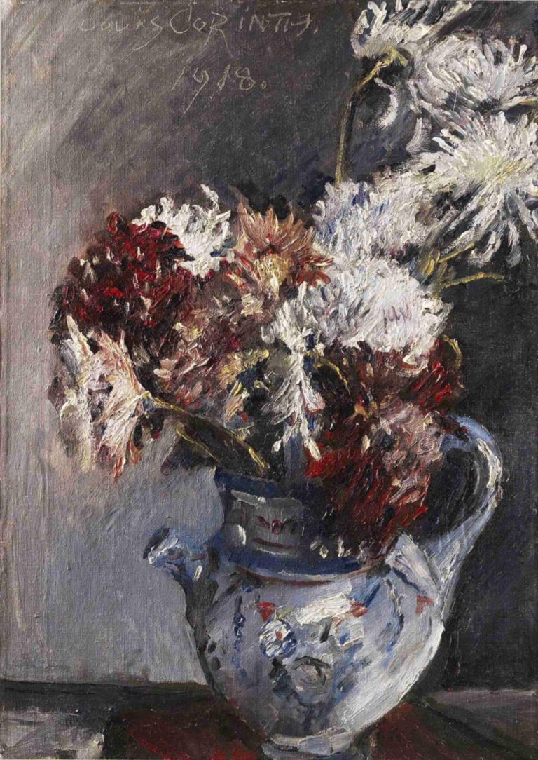 Chrysanthemen im Krug,Krysantemum i en kanne,Lovis Corinth,Lovis Korint,Oljemaleri,Oljemaleri, blomst, blod