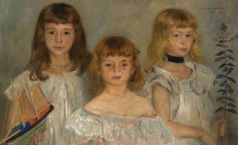 Drei Kleine Mädchen (Three Girls),スリー・リトル・ガールズ（三人娘）,Lovis Corinth,ロヴィス・コリント,油絵,油絵, 複数の女の子, 3人の女の子, 茶髪, チョーカー