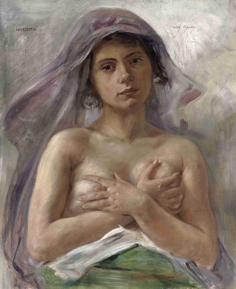 Innocentia,Chứng ngây thơ.,Lovis Corinth,- Lovis Collins.,Tranh sơn dầu,Tranh sơn dầu, 1 cô gái, che ngực