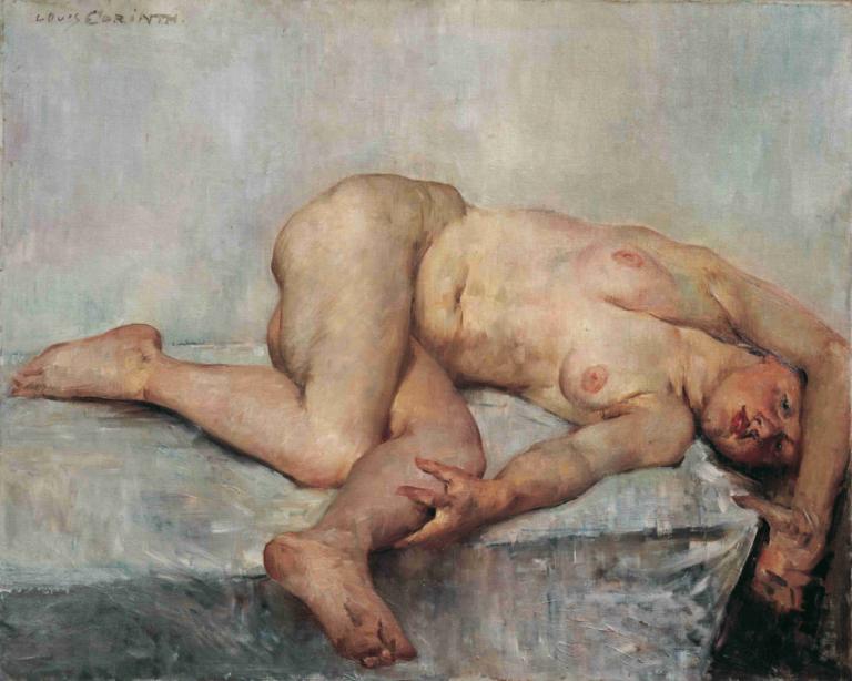 Liegender Weiblicher Akt,利根德·韋布利徹·阿克特,Lovis Corinth,洛維斯·科林斯,油畫,油畫, 獨奏, 美術模仿, 乳頭, 裸體, 1個女孩, 實際的, 乳房, 說謊, 屁股