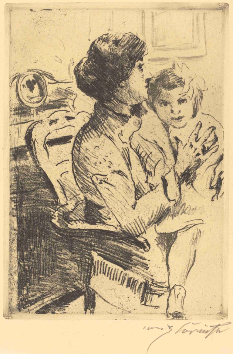 Mother and Child (Mutter und Kind),母親和孩子(Mutter And Kind),Lovis Corinth,洛維斯·科林斯,銅版畫,銅版畫, 單色, 1個女孩, 傳統媒體, 草圖