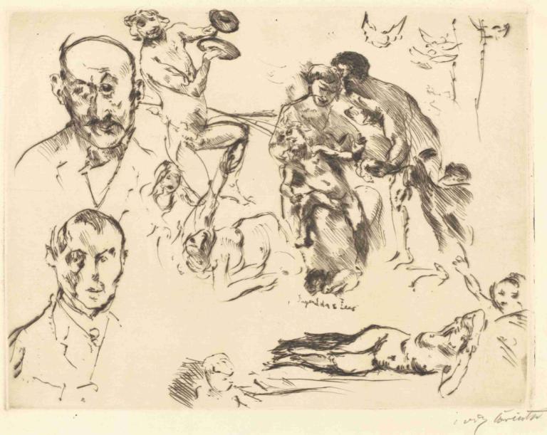 Plate of Sketches, including one of Max Liebermann,Một đĩa phác thảo