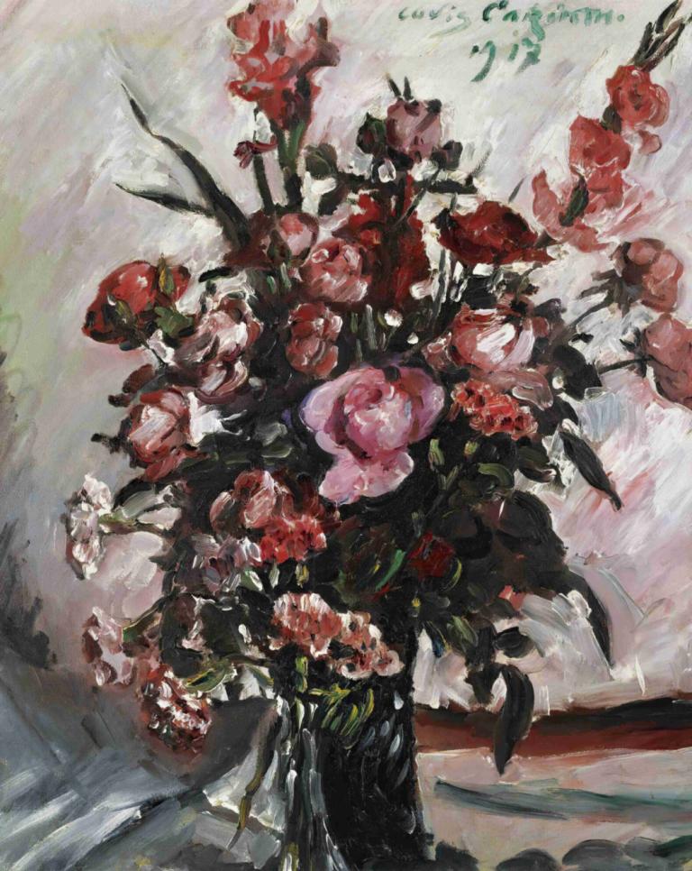 Rosa Rosen (Pink Roses),핑크 장미,Lovis Corinth,로비스 코린트,오일 페인팅,오일 페인팅, 꽃, 인간은 없어, 빨간 꽃, 전통 미디어, 정물, 회화 (중), 잎, 식물