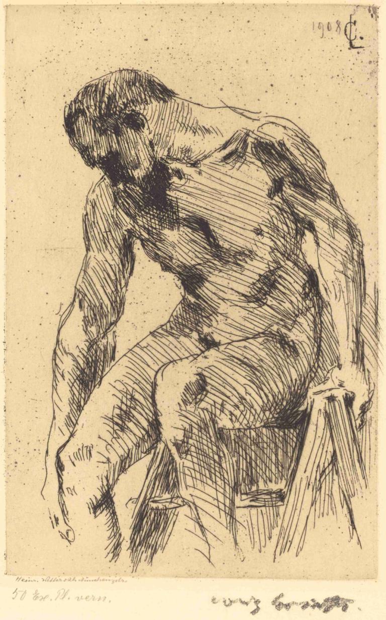 Seated Male Nude (Sitzender Männlicher Akt),Akt męski w pozycji siedzącej,Lovis Corinth,Szkic,Szkic, solo