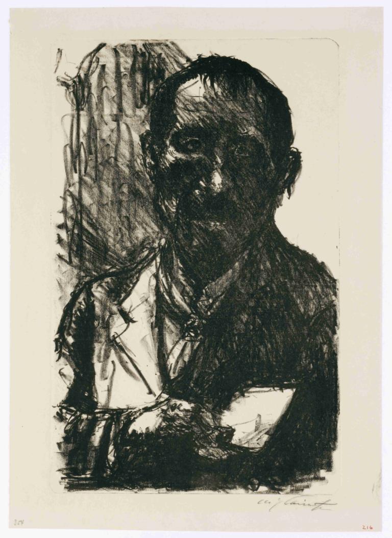 Selbstbildnis,Lovis Corinth,Copperplate Etching,Copperplate Etching, monochrome, solo, 1boy, male focus