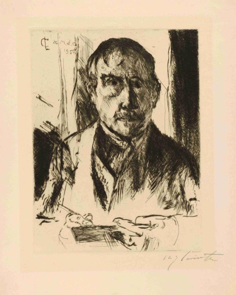 Self-Portrait,Lovis Corinth,Copperplate Etching,Copperplate Etching, 1boy, male focus, solo, monochrome