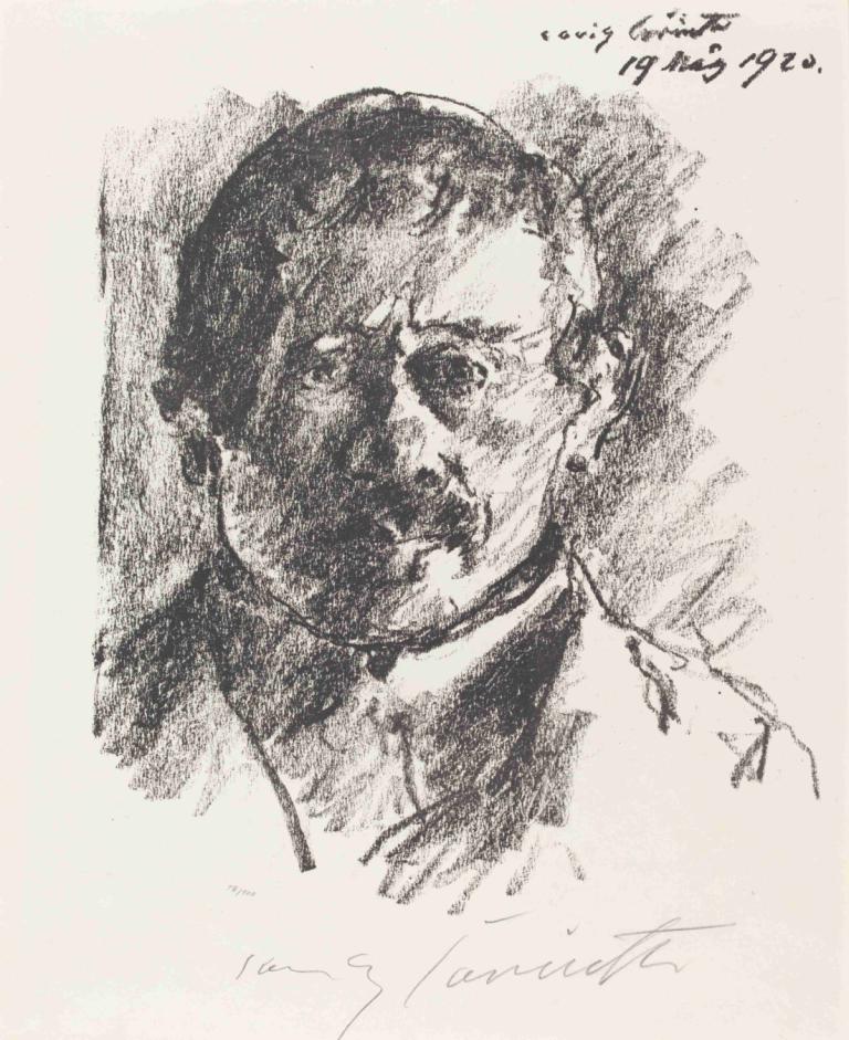 Self-Portrait (Selbstbildnis),자화상,Lovis Corinth,로비스 코린트,동판 에칭,동판 에칭, 독주, 단색화, 1남, 남성 집중, 전통 미디어, 얼굴 털, 그레이스케일