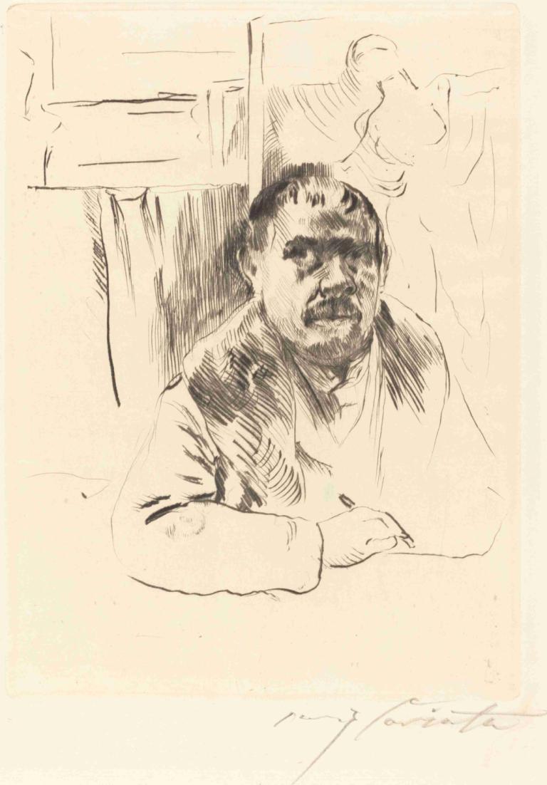 Self-Portrait in a Fur Coat (Selbstbildnis im Pelz),Autoportret într-o haină de blană,Lovis Corinth,Schiță