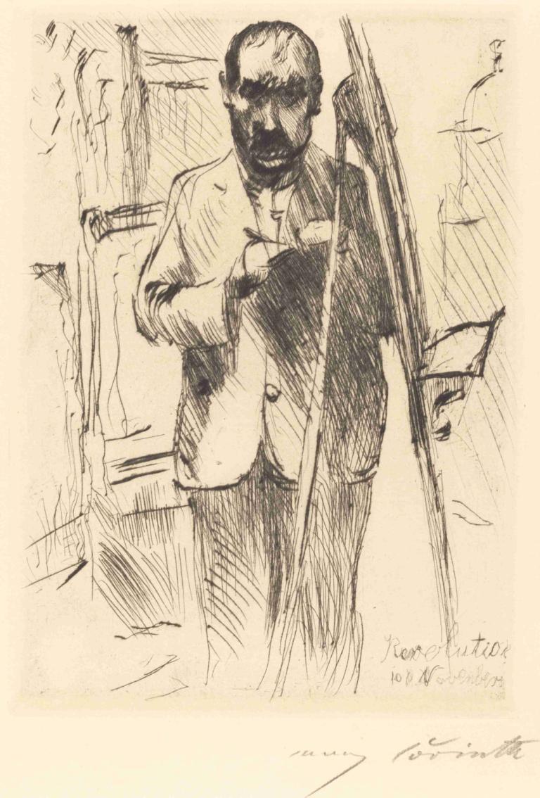 Self-Portrait with Easel,Autoportrait avec chevalet,Lovis Corinth,Gravure sur cuivre,Gravure sur cuivre